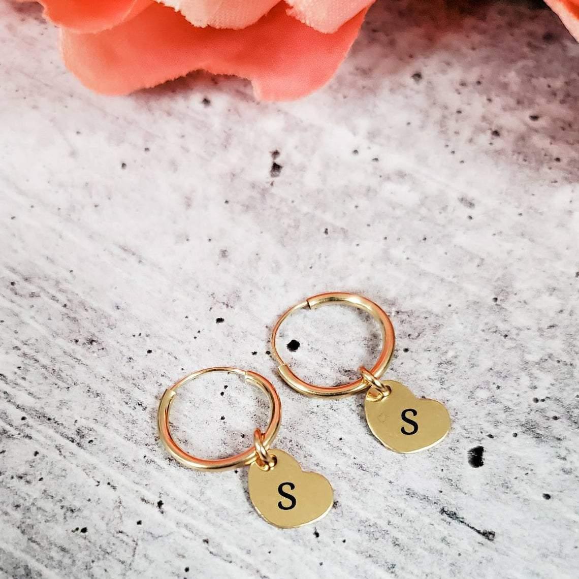 14K GOLD INITIAL ENDLESS HOOP EARRINGS