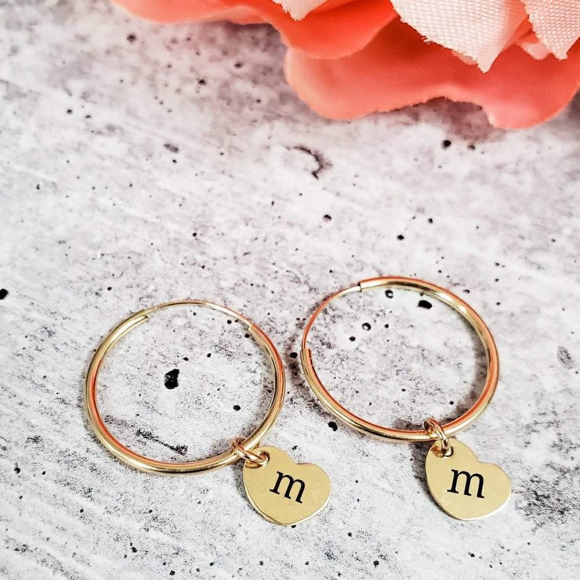 14K GOLD INITIAL ENDLESS HOOP EARRINGS