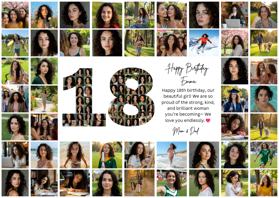 18th Birthday Milestone Photo Collage Template – Customizable Canva Design