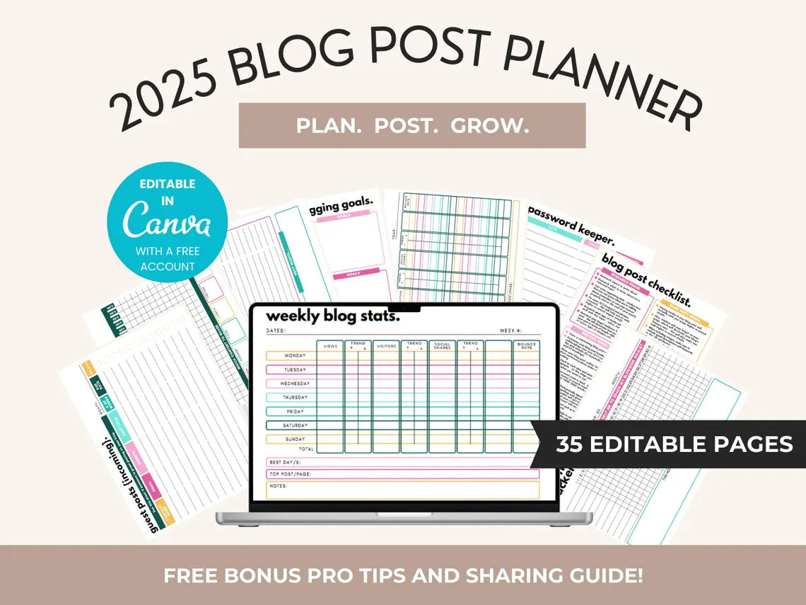 2025 Blog Post Planner Canva Template | 35 Pages