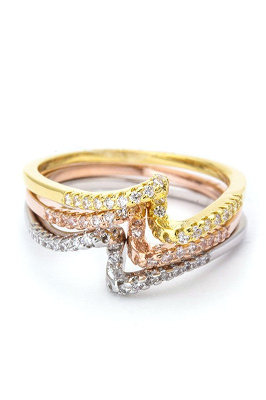 3 IN 1 TRI-TONE CZ TWISTING RINGS