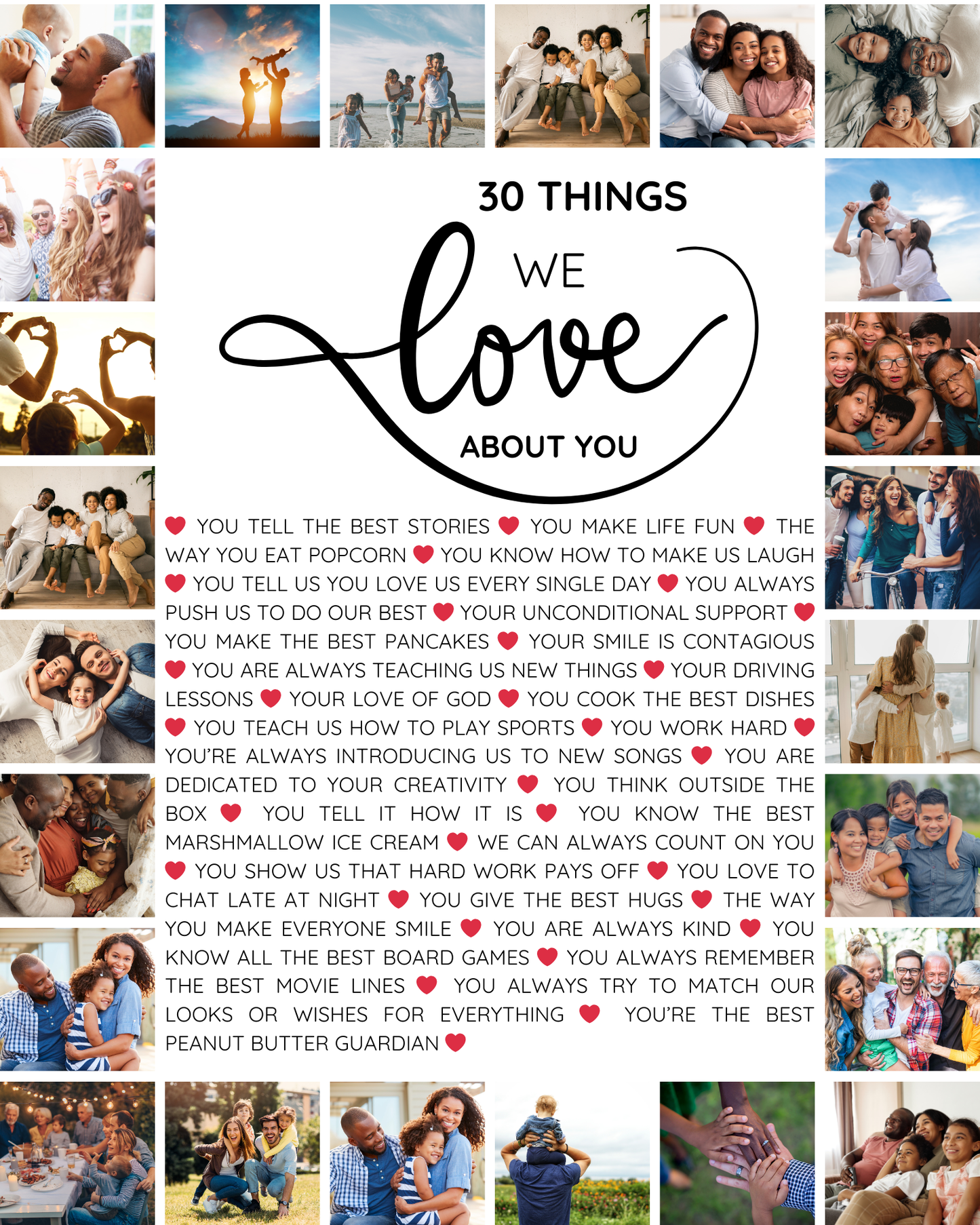 30 Things We Love About You – 30th Birthday Canva Wall Art Template
