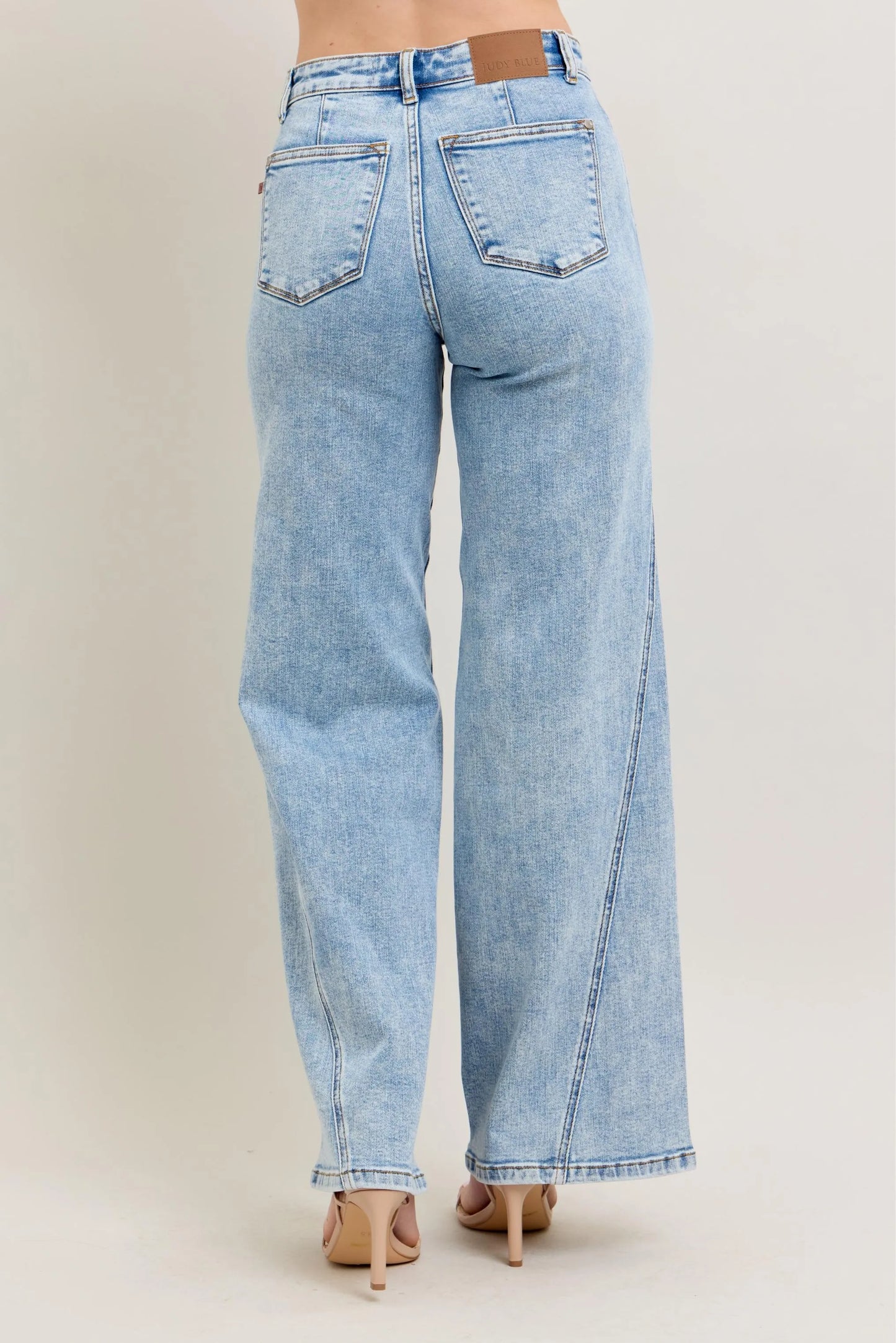 JUDY BLUE FULL SIZE HIGH WAIST WIDE LEG JEANS WITH SKEWED INSEAM PLUS SIZE
