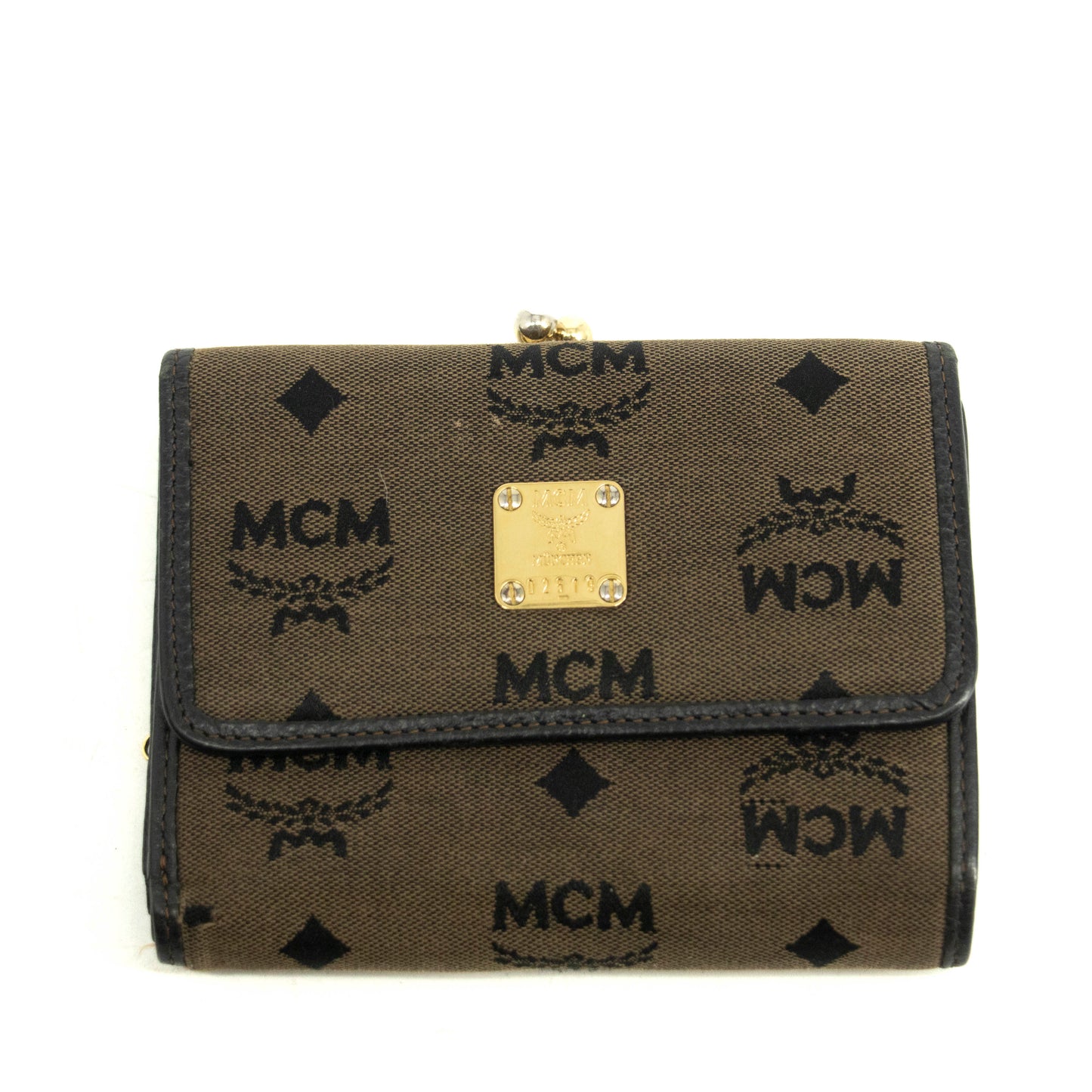 MCM BROWN CANVAS KISSLOCK WALLET #3937