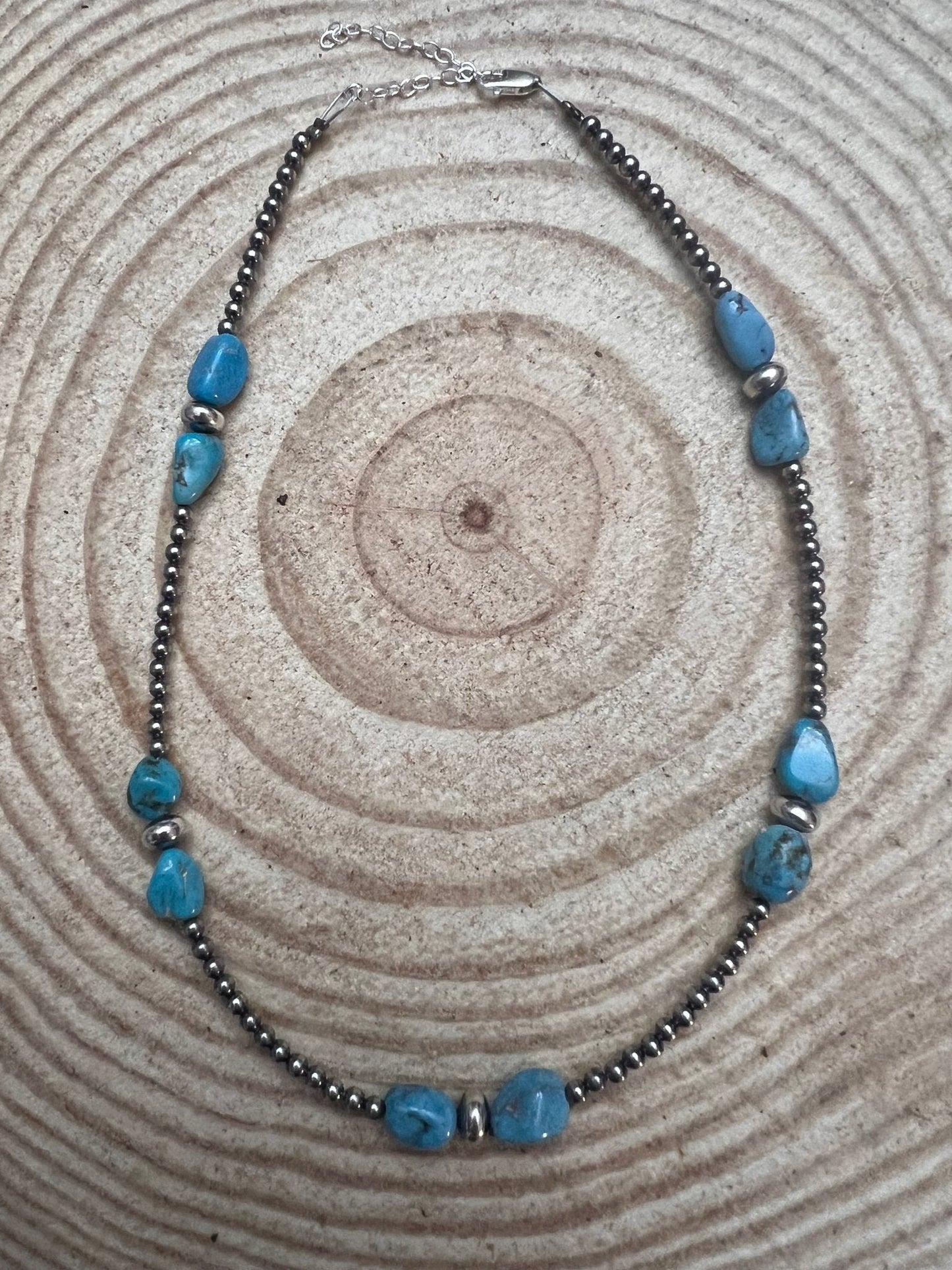 3mm sterling silver pearls choker with Blue Turquoise - 14 inch