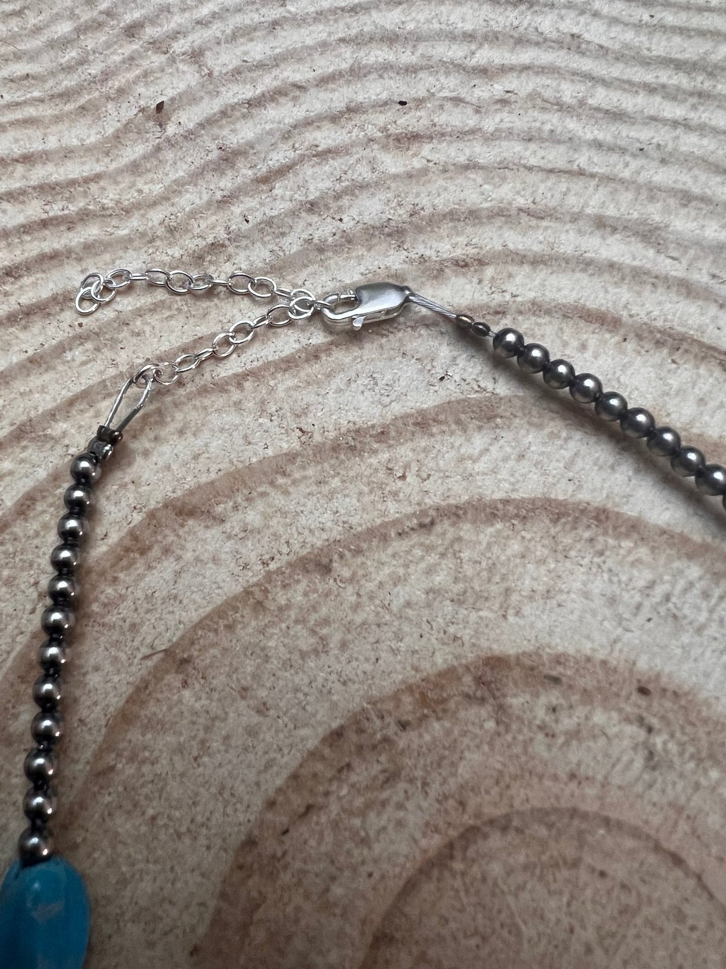 3mm sterling silver pearls choker with Blue Turquoise - 14 inch