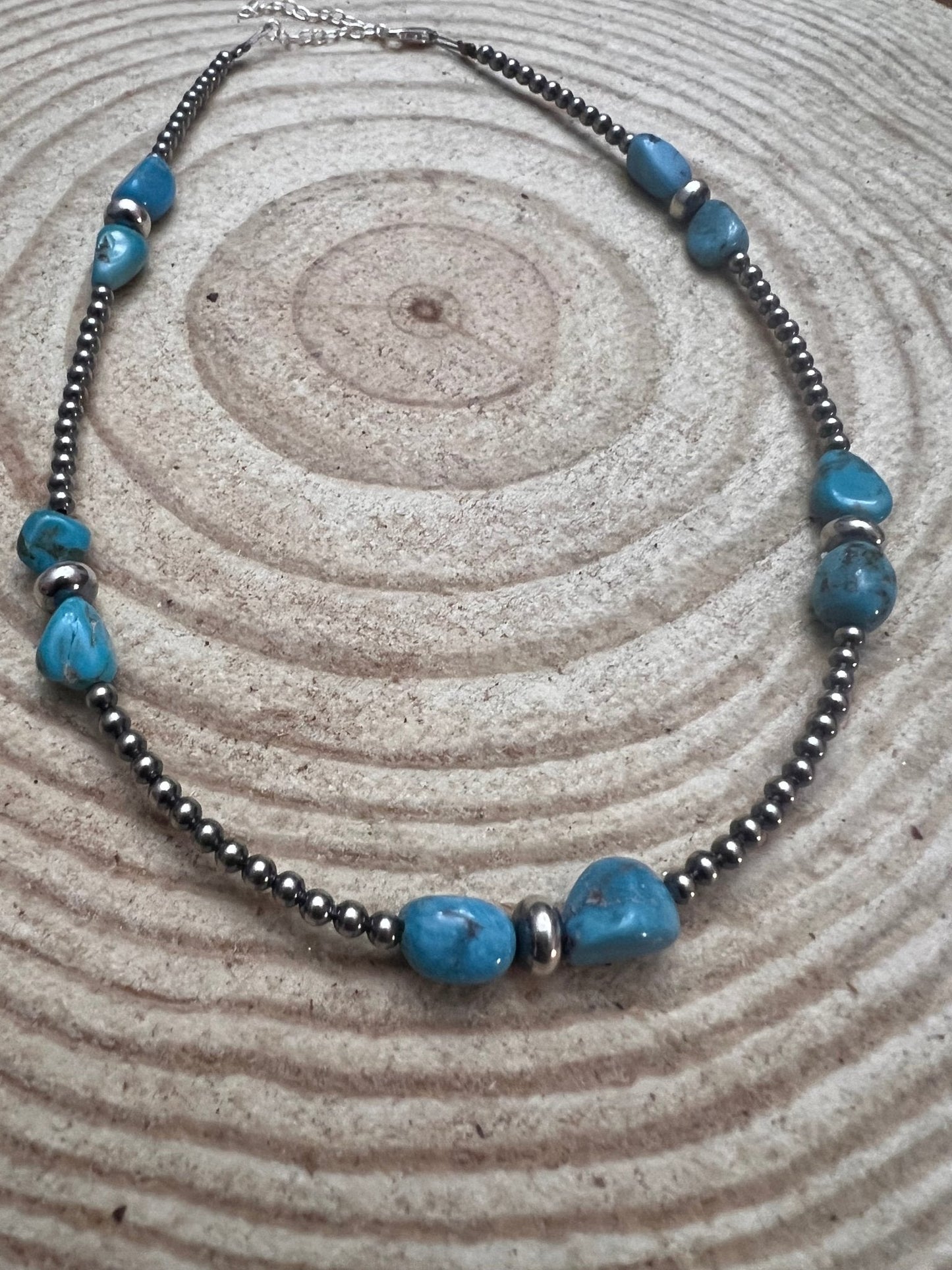 3mm sterling silver pearls choker with Blue Turquoise - 14 inch