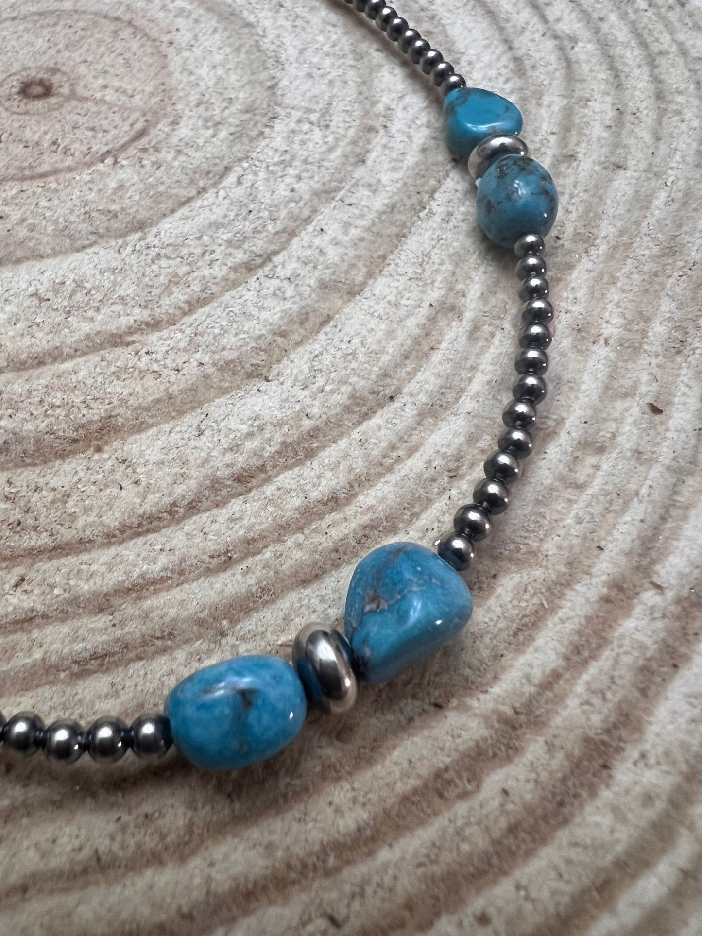 3mm sterling silver pearls choker with Blue Turquoise - 14 inch