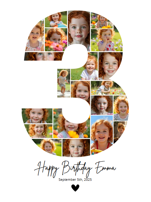 3rd Birthday Photo Collage Canva Template – Editable Milestone Poster