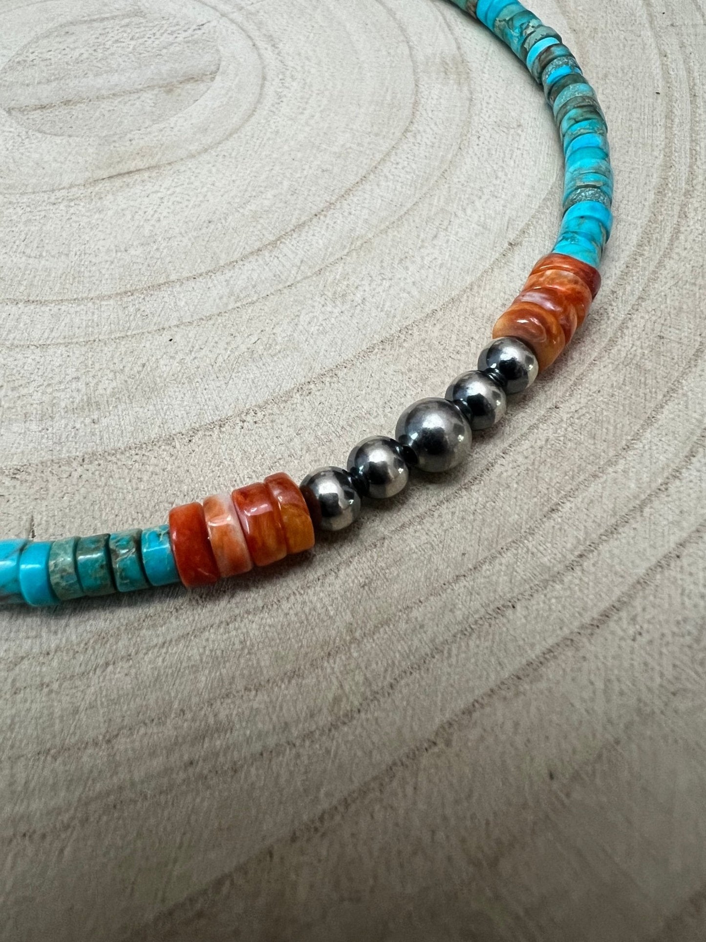 4mm Sterling Pearls, Variscite Turquoise and Spiny Oyster - The Vibrant Choker