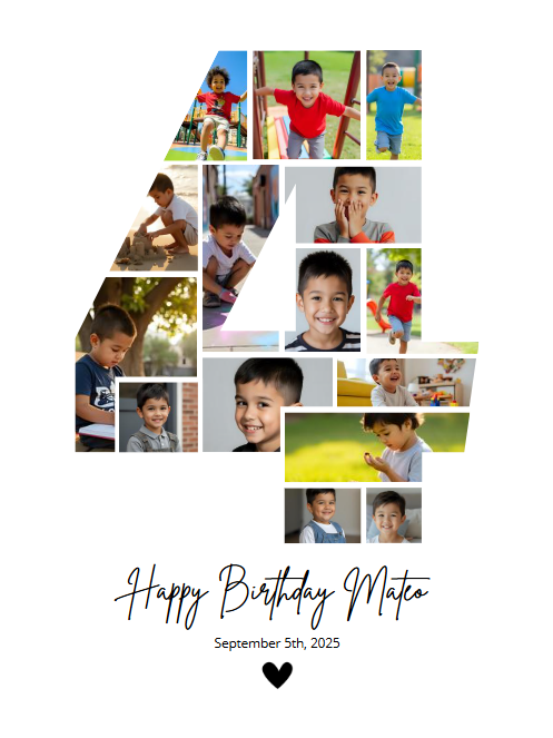 4th Birthday Photo Collage Canva Template – Editable Milestone Poster