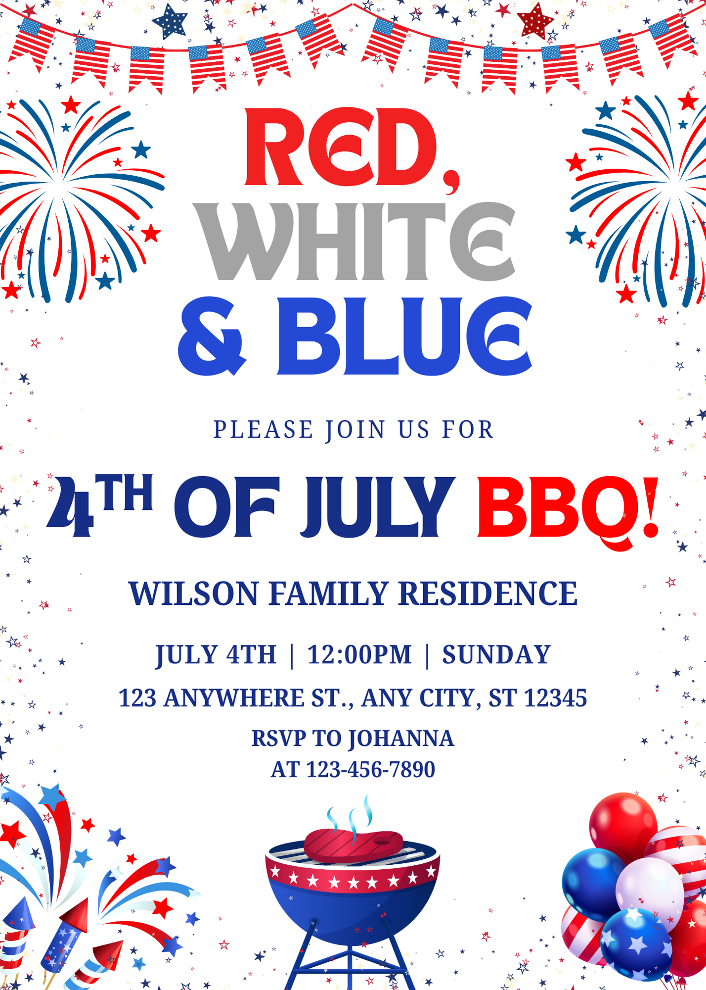 4th of July Party Invitation – Editable Canva Template