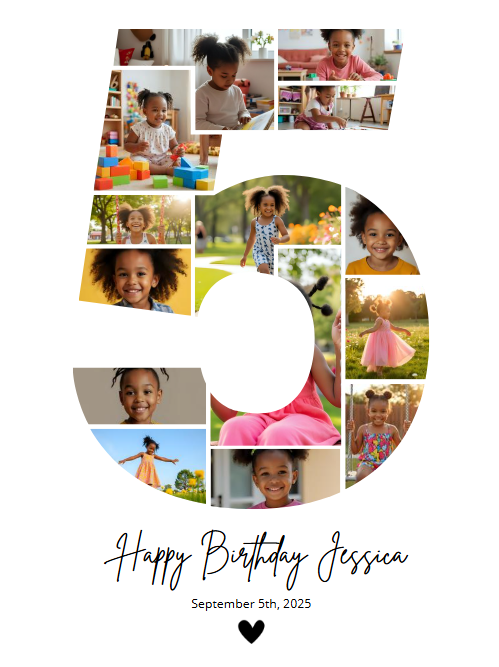 5th Birthday Photo Collage Canva Template – Editable Milestone Poster