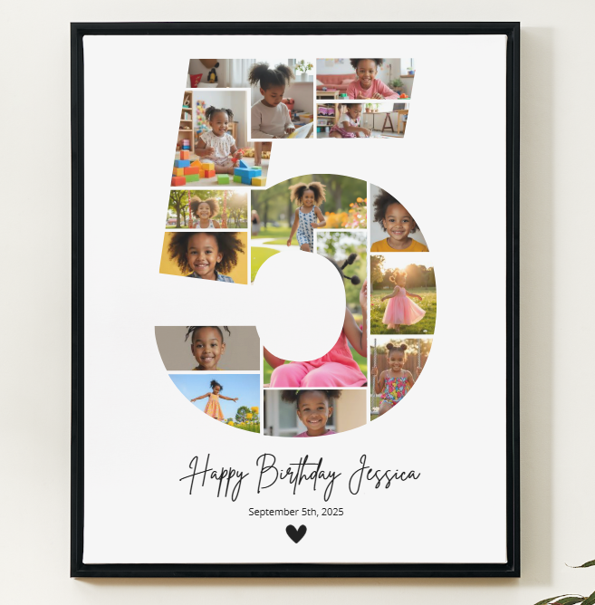 5th Birthday Photo Collage Canva Template – Editable Milestone Poster
