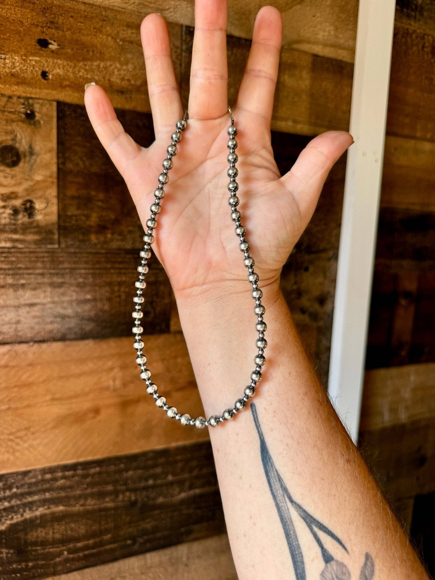 6mm and 3mm Sterling Silver Pearls choker necklace - 14 inch choker