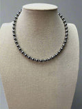 6mm and 3mm Sterling Silver Pearls choker necklace - 14 inch choker