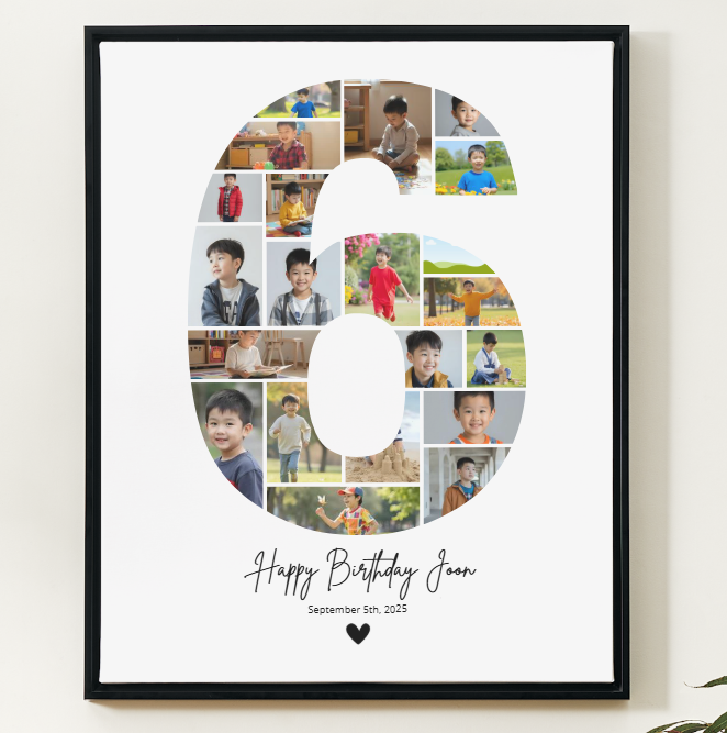 6th Birthday Photo Collage Canva Template – Editable Milestone Poster