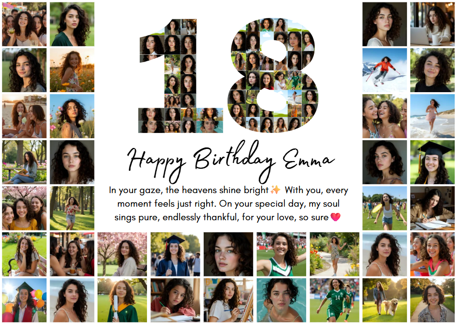 18th Birthday Photo Collage Canva Template – Customizable Milestone Keepsake