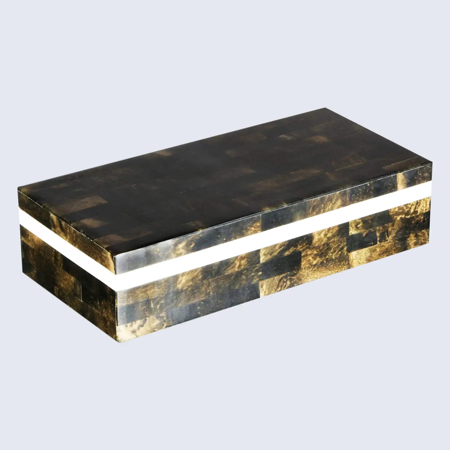 DECORATIVE STORAGE BOX BONE & RESIN INLAY IN 10X4X2.5 INCH, BLACK & WHITE