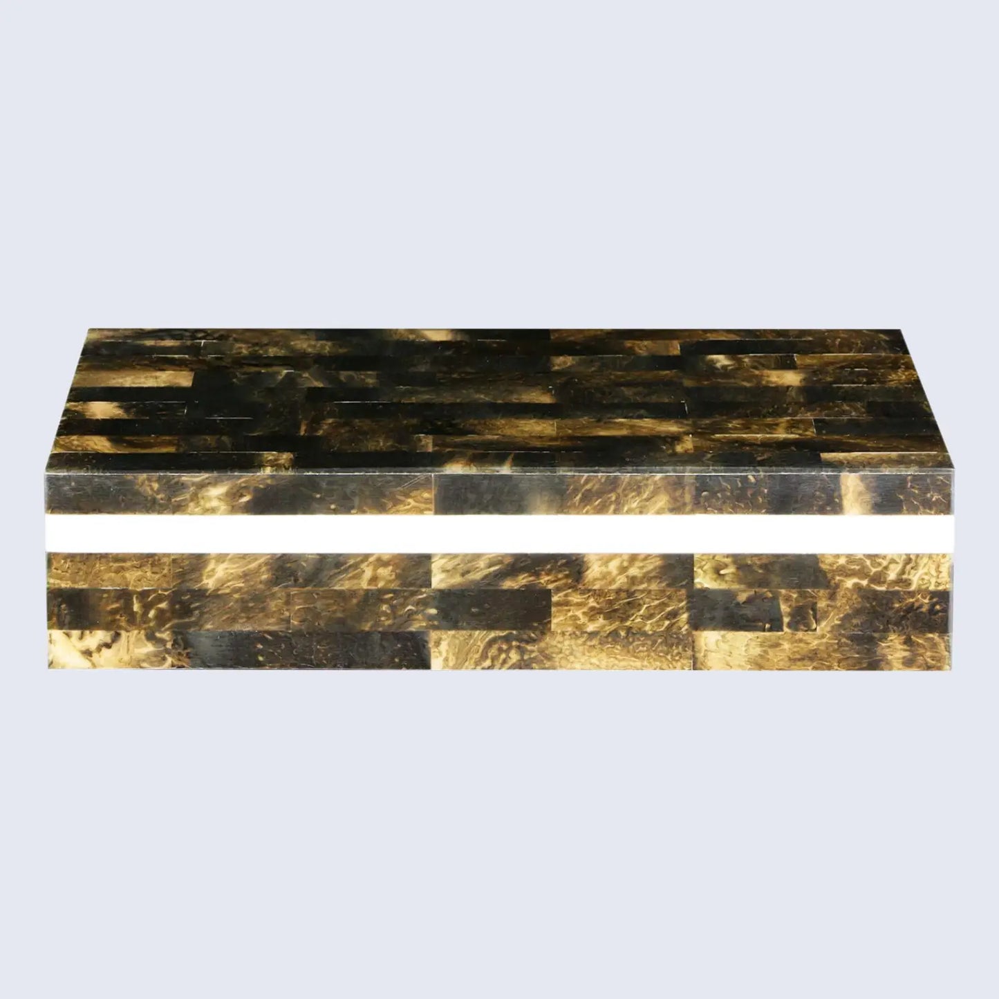 DECORATIVE STORAGE BOX BONE & RESIN INLAY IN 10X4X2.5 INCH, BLACK & WHITE