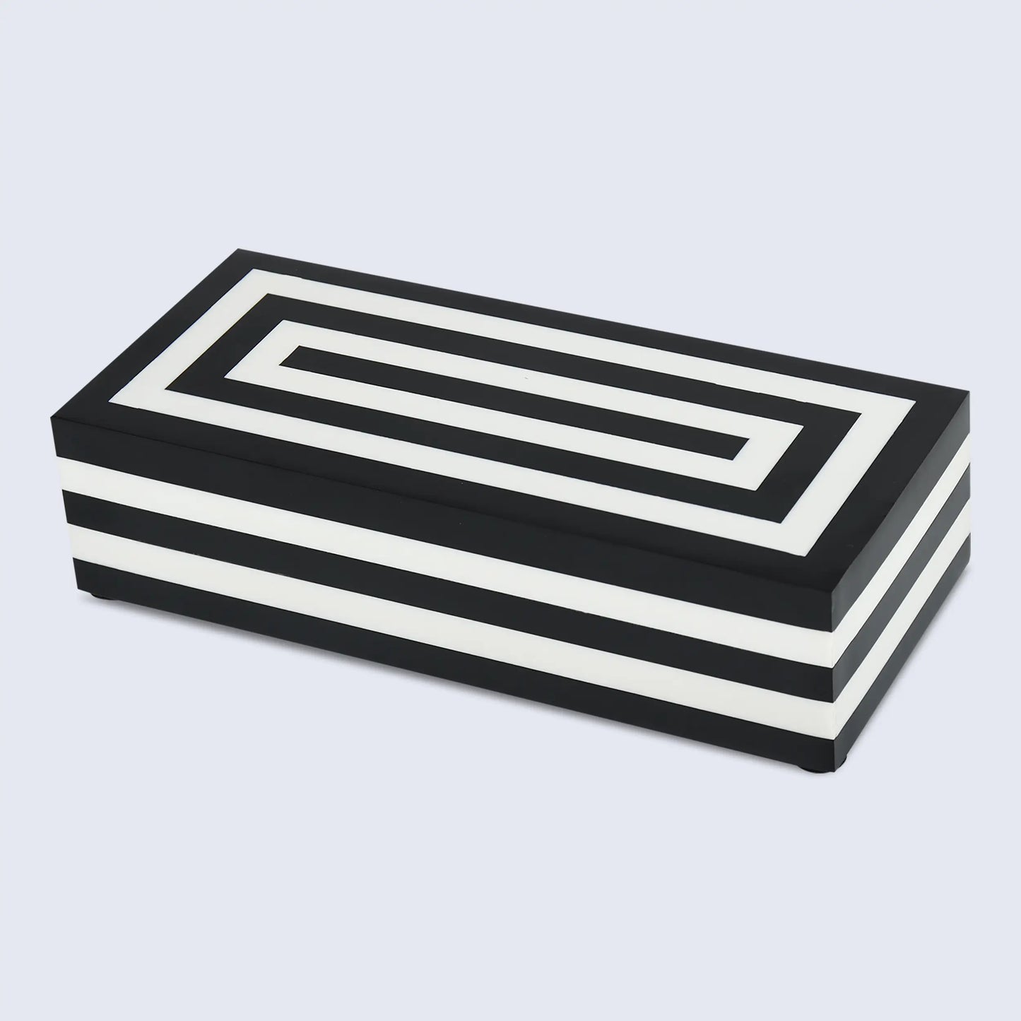 DECORATIVE STORAGE BOX MEDLEY CONCENTRICS RESIN INLAY IN 8 SIZES, BLACK & WHITE