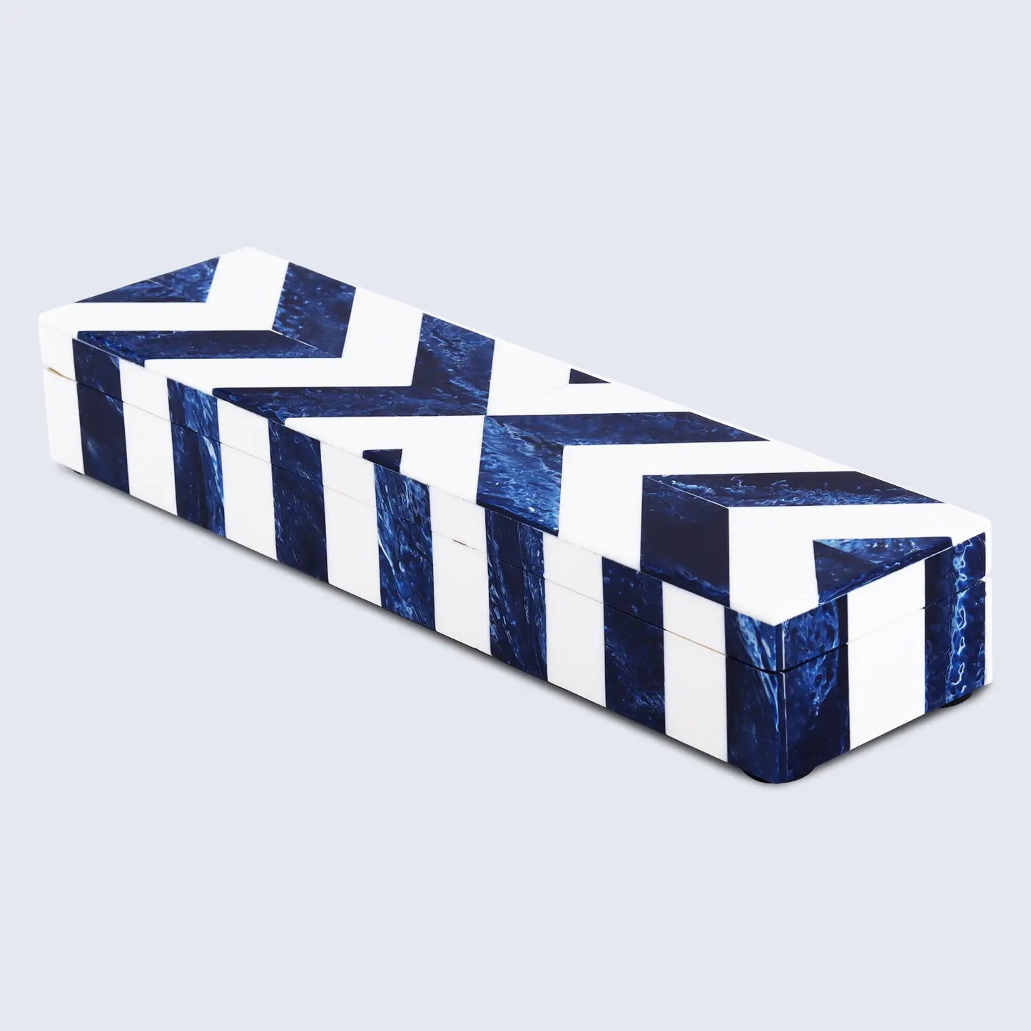 CHEVRON BONE INLAY DECORATIVE STORAGE BOX IN 6 SIZES, BLUE & WHITE