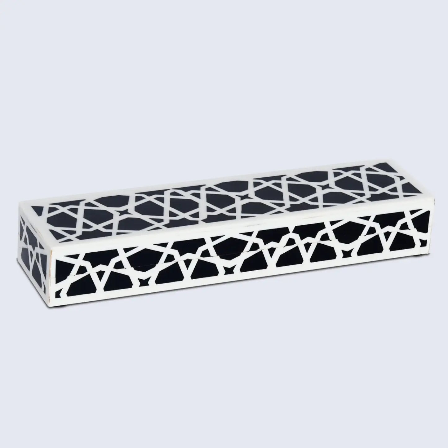 DECORATIVE STORAGE BOX ZELLIJ RESIN INLAY IN 7 SIZES, BLACK & WHITE