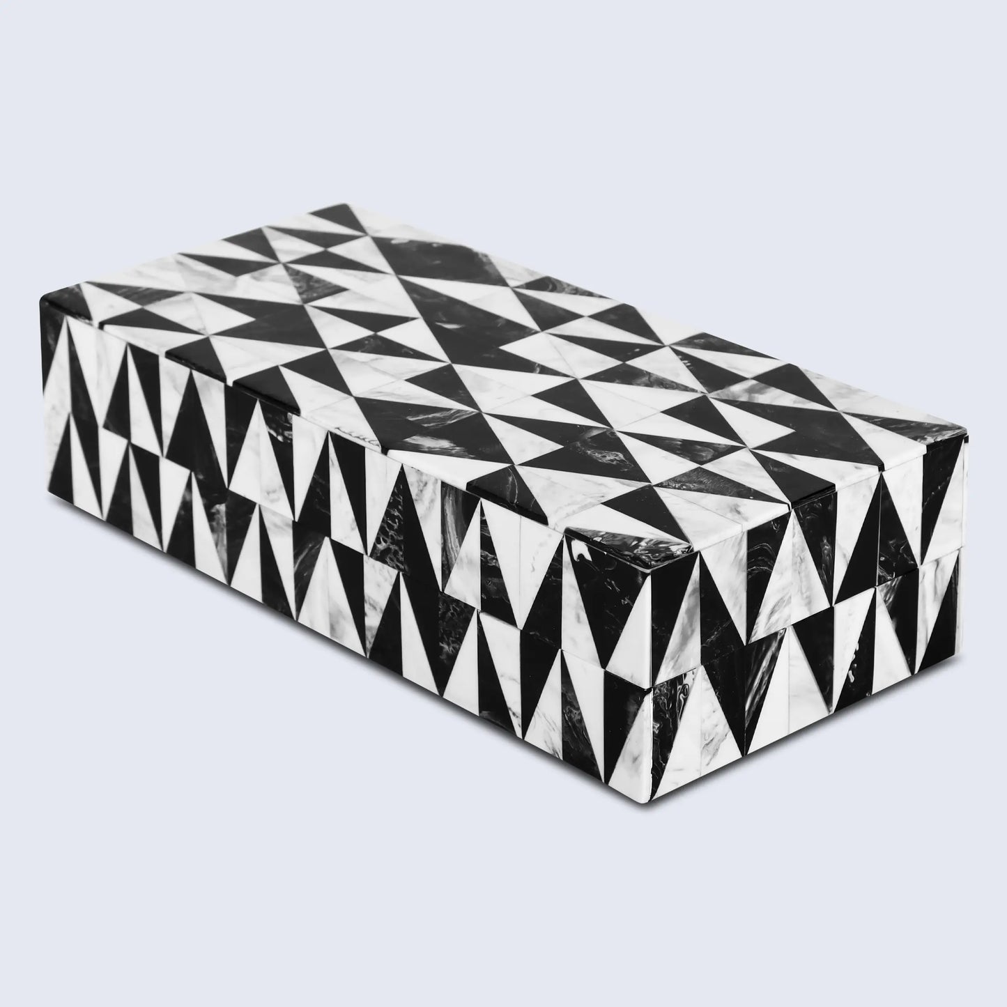 DECORATIVE STORAGE BOX MEDLEY HARLEQUIN RESIN INLAY IN 7 SIZES, BLACK & WHITE