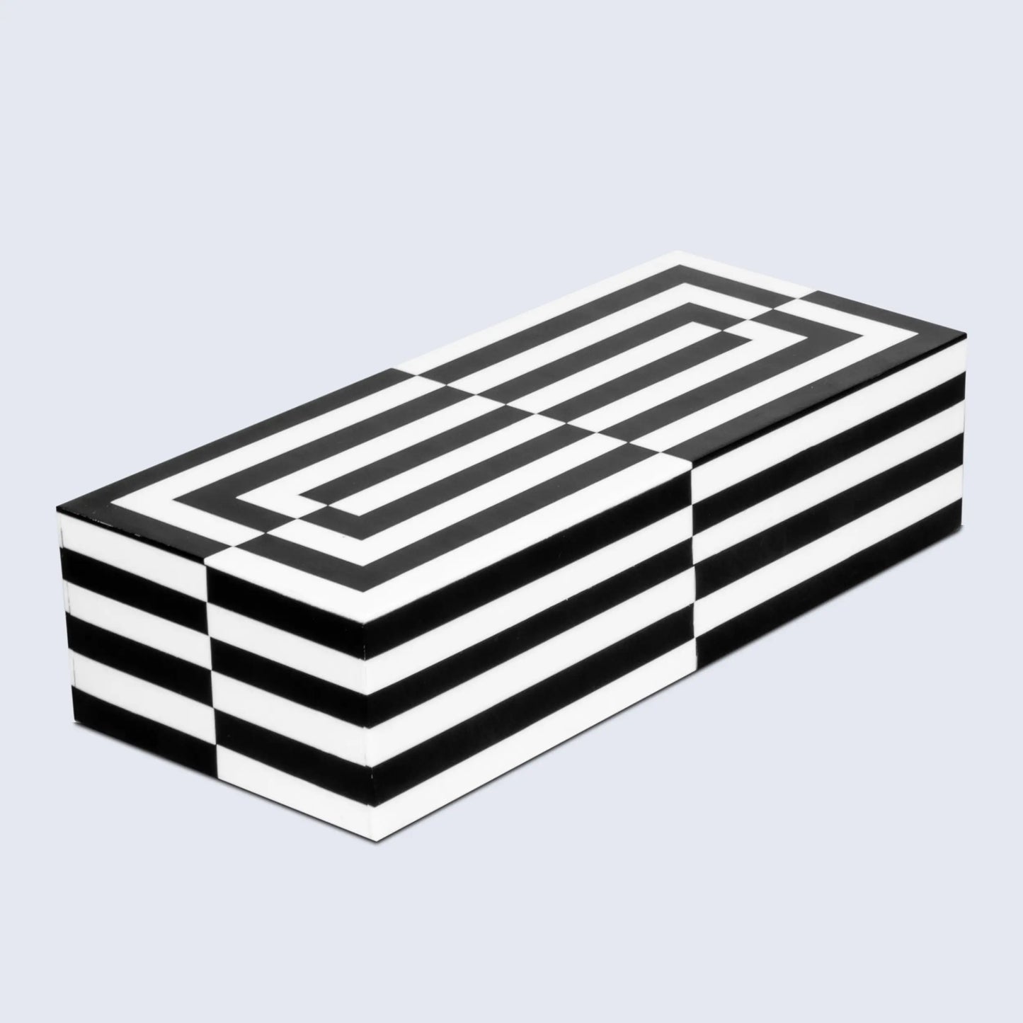 DECORATIVE STORAGE BOX PUZZLE SLIDE RESIN INLAY IN 7 SIZES, BLACK & WHITE