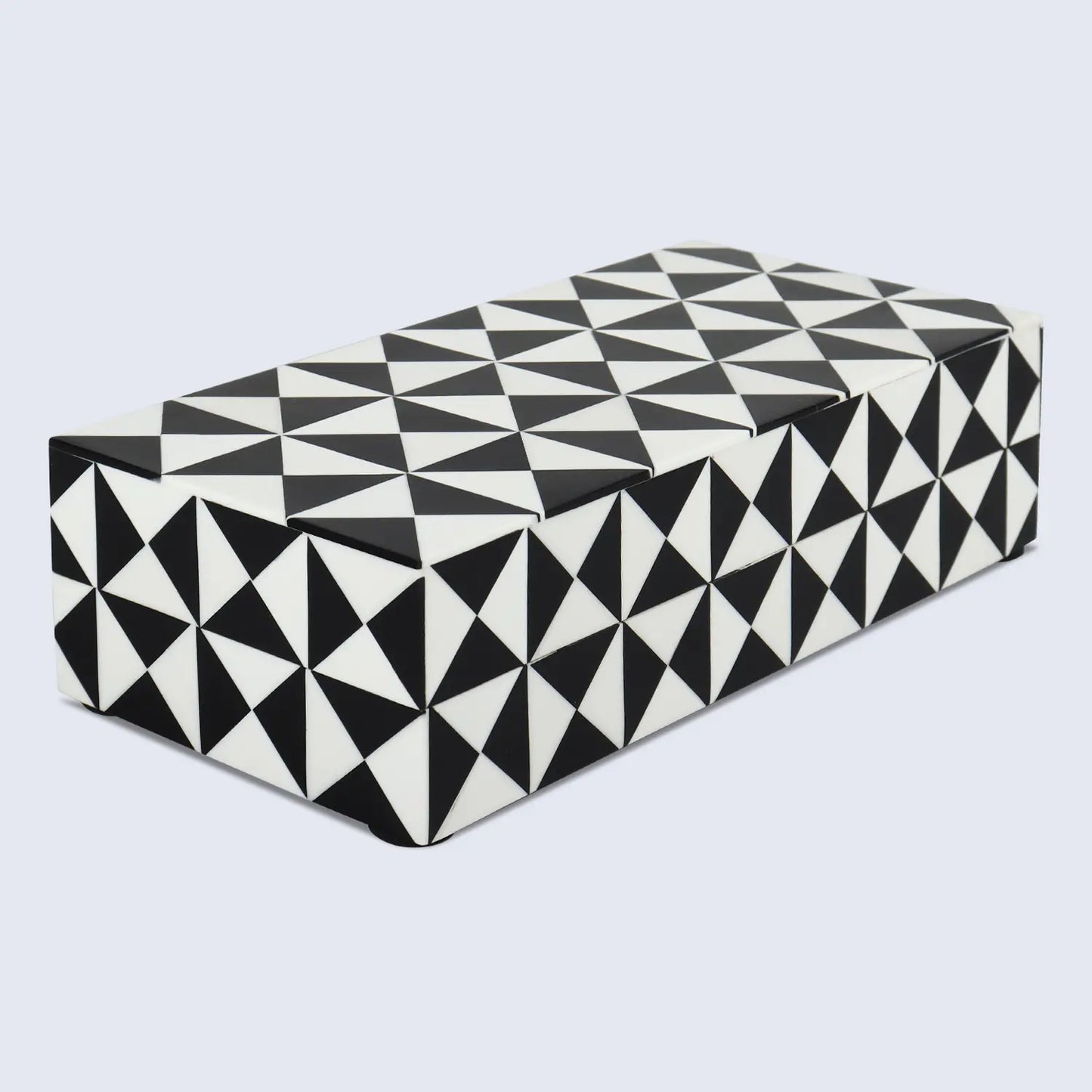 DECORATIVE STORAGE BOX TRIANGLE RESIN INLAY IN 7 SIZES, BLACK & WHITE