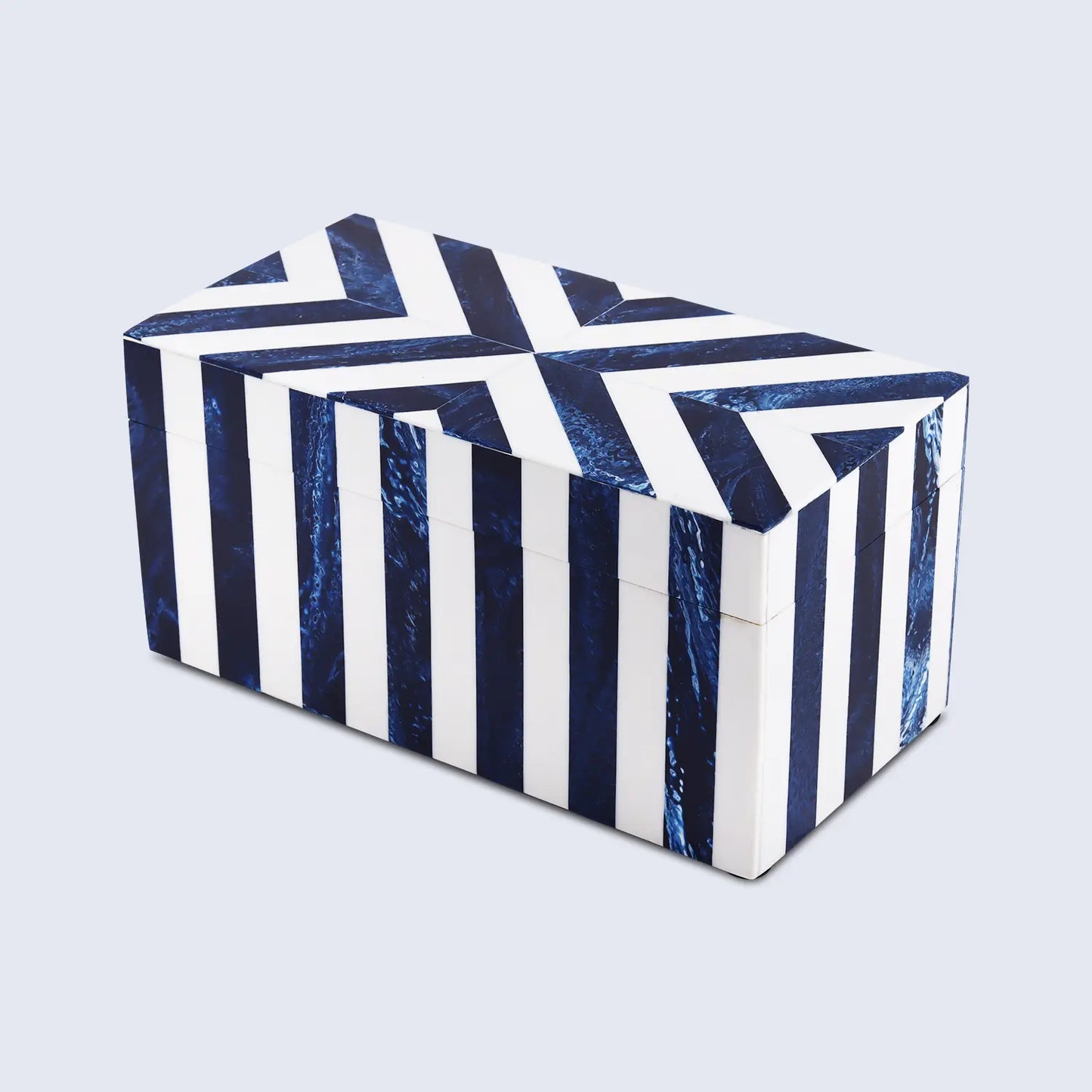 CHEVRON BONE INLAY DECORATIVE STORAGE BOX IN 6 SIZES, BLUE & WHITE