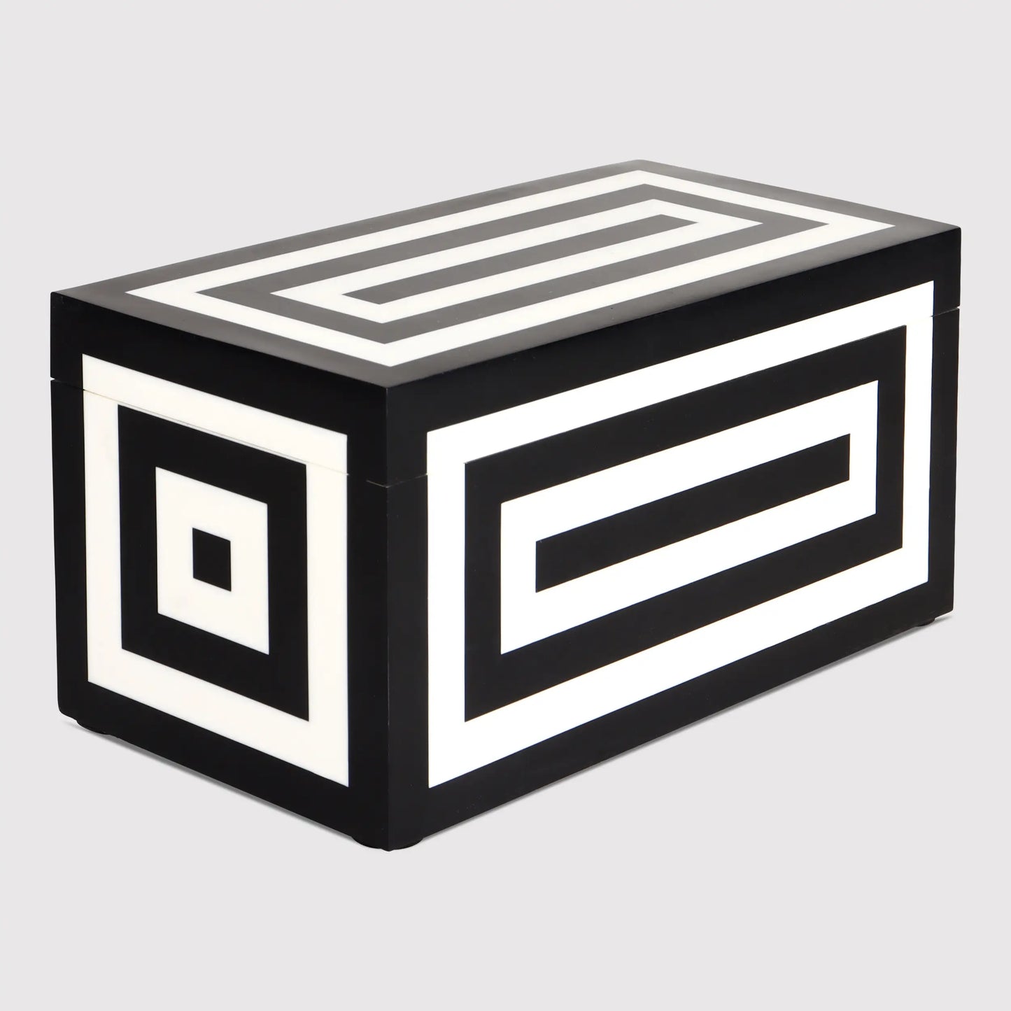 DECORATIVE STORAGE BOX MEDLEY CONCENTRICS RESIN INLAY IN 8 SIZES, BLACK & WHITE