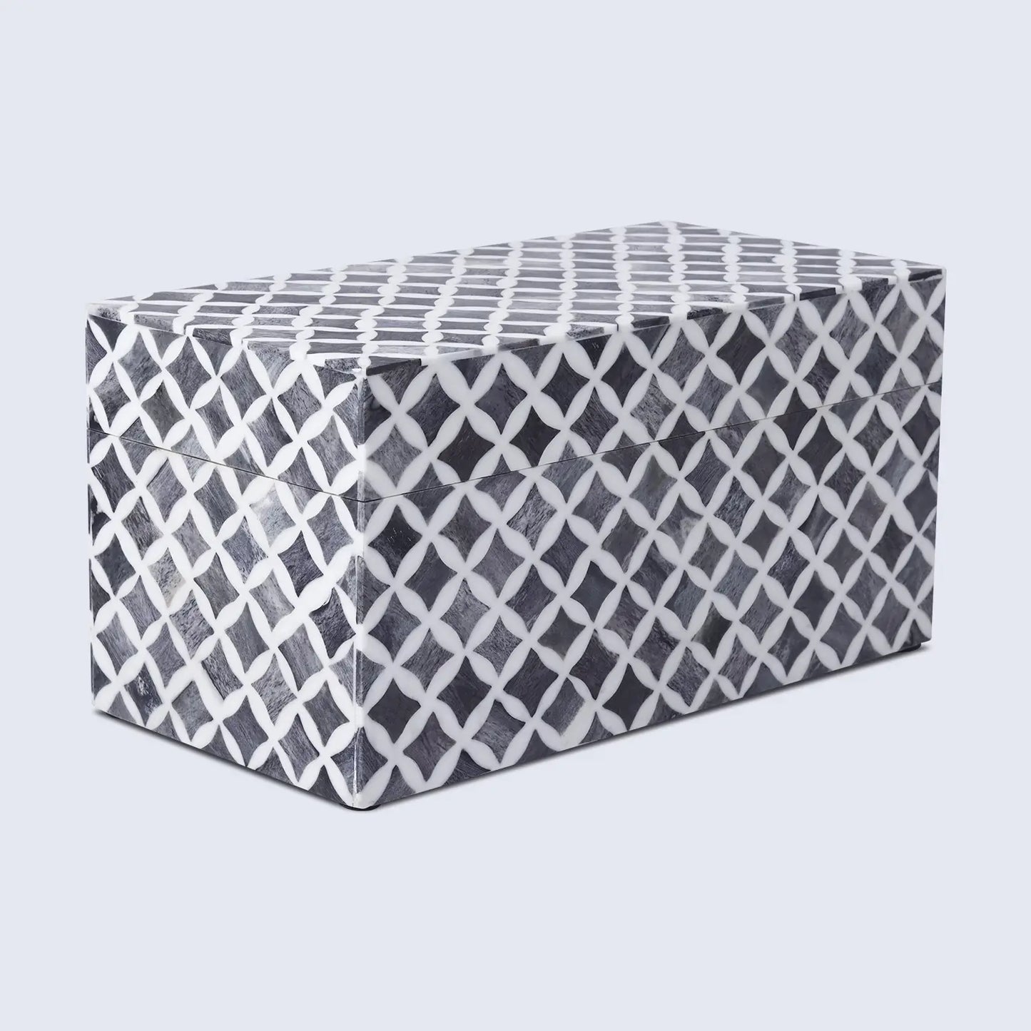STAR PATTERN BONE & RESIN INLAY DECORATIVE STORAGE BOX – GREY
