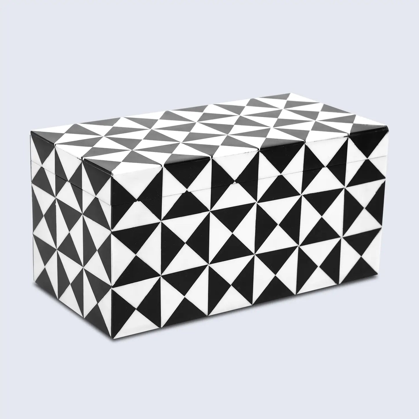 DECORATIVE STORAGE BOX TRIANGLE RESIN INLAY IN 7 SIZES, BLACK & WHITE