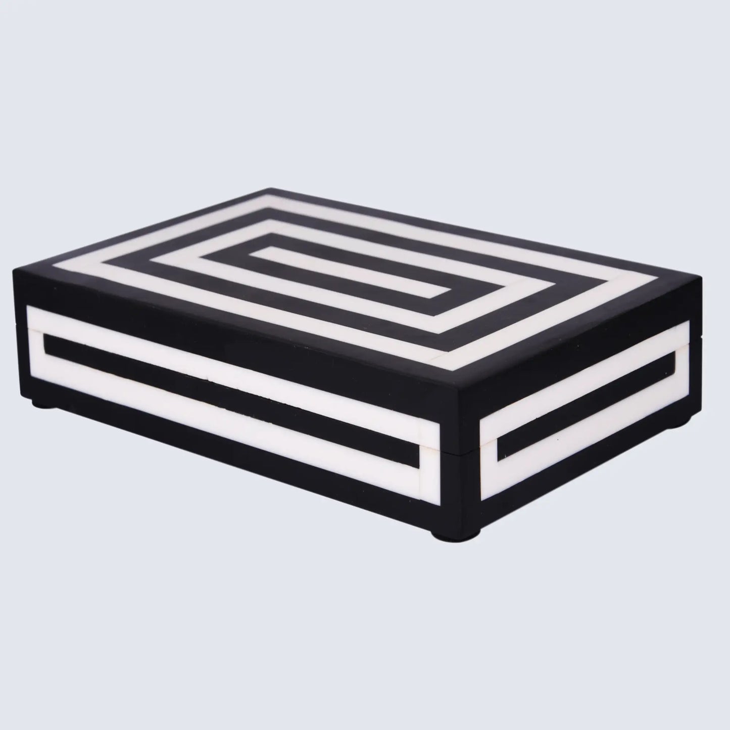 DECORATIVE STORAGE BOX MEDLEY CONCENTRICS RESIN INLAY IN 8 SIZES, BLACK & WHITE