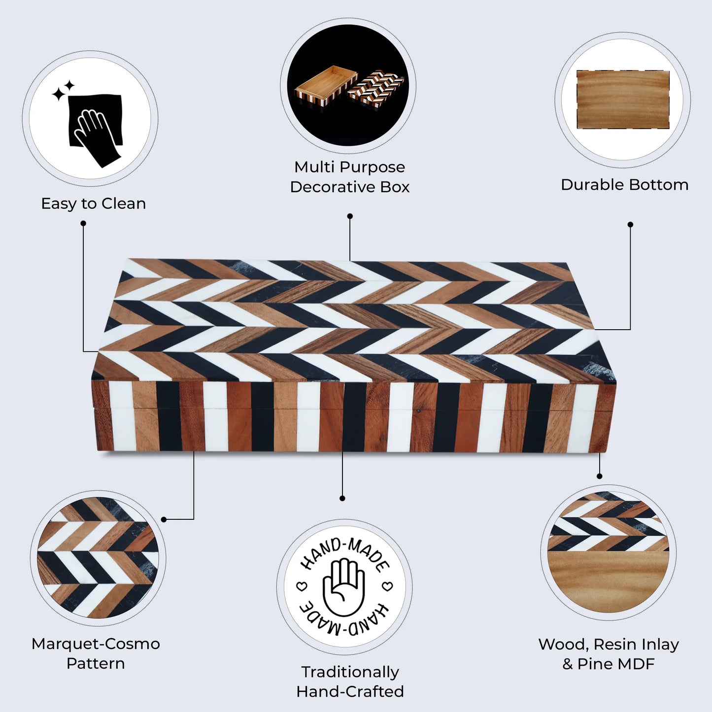 MARQUET COSMO RESIN & WOOD INLAY DECORATIVE STORAGE BOX - 8 SIZES