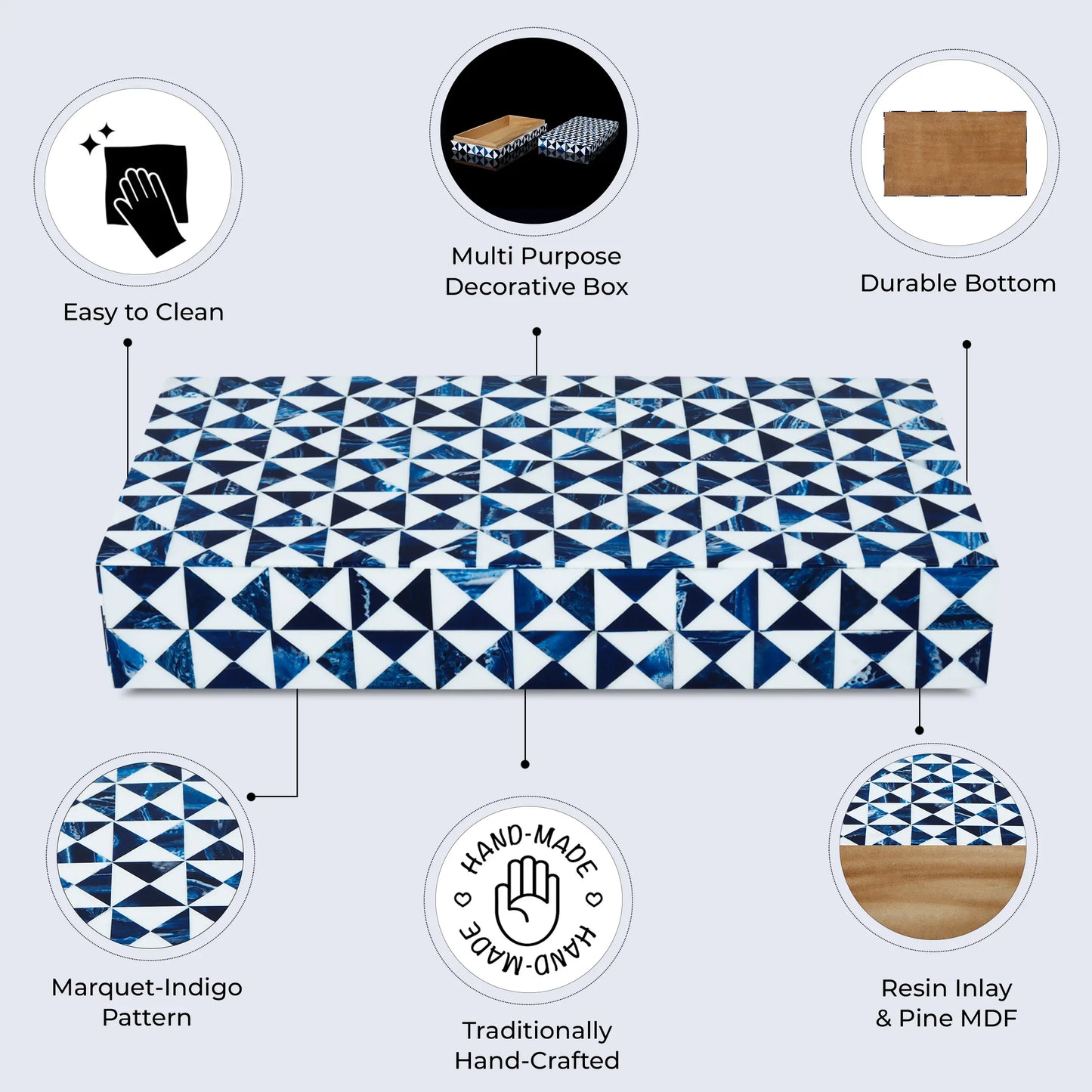 MARQUET INDIGO RESIN INLAY DECORATIVE STORAGE BOX