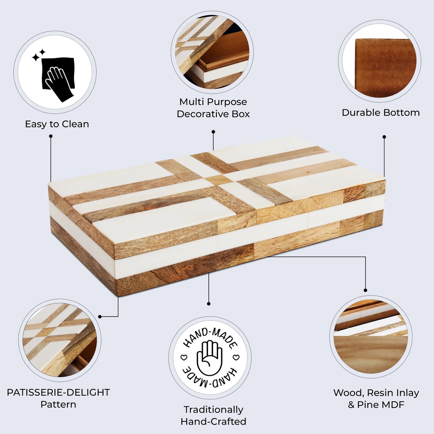PATISSERIE DELIGHT RESIN & WOOD INLAY DECORATIVE STORAGE BOX IN 7 SIZES