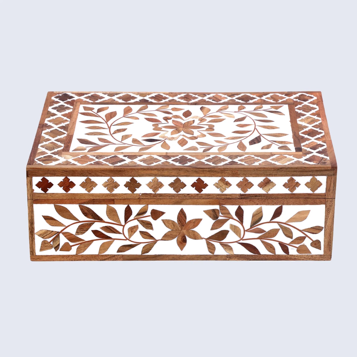 DECORATIVE STORAGE BOX ALHAMBRA BOUQUET WOOD & RESIN INLAY IN 12 X 8 X 4 INCH