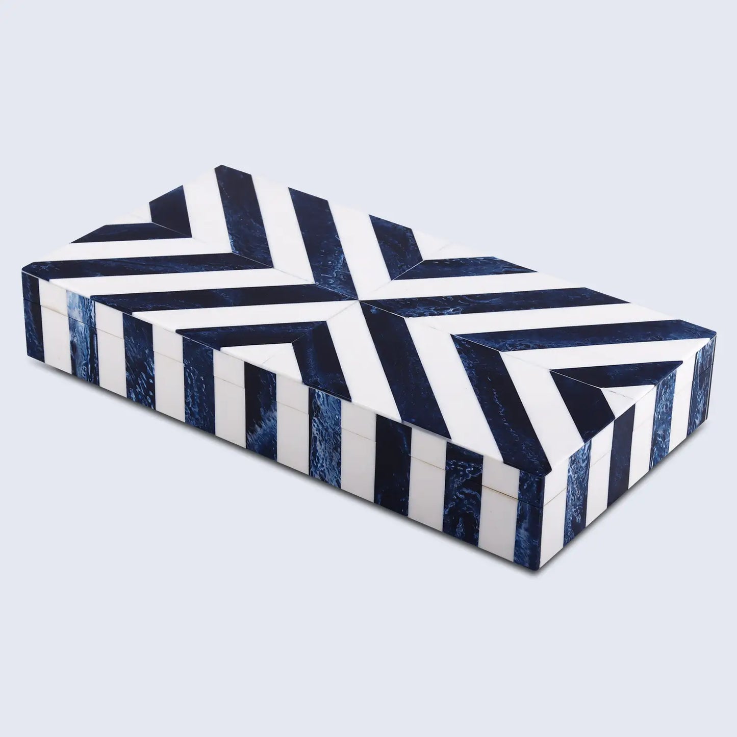 CHEVRON BONE INLAY DECORATIVE STORAGE BOX IN 6 SIZES, BLUE & WHITE