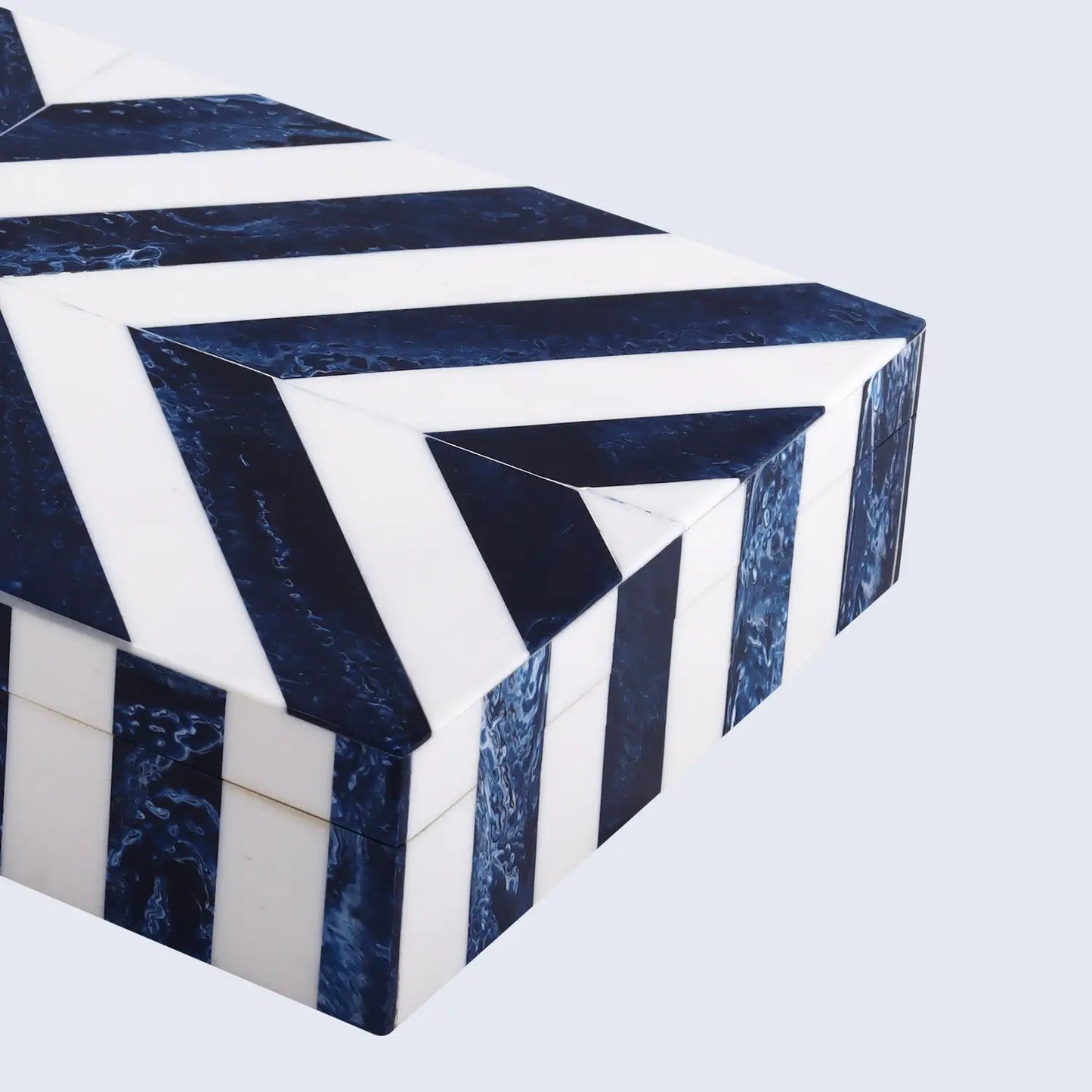 CHEVRON BONE INLAY DECORATIVE STORAGE BOX IN 6 SIZES, BLUE & WHITE
