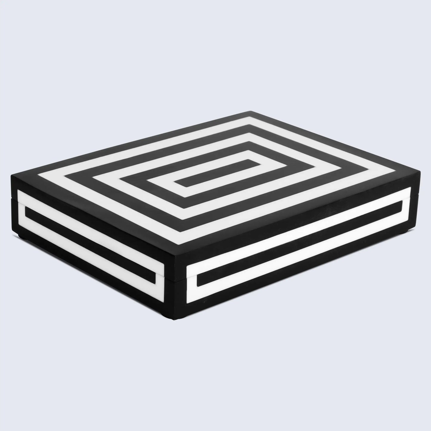 DECORATIVE STORAGE BOX MEDLEY CONCENTRICS RESIN INLAY IN 8 SIZES, BLACK & WHITE