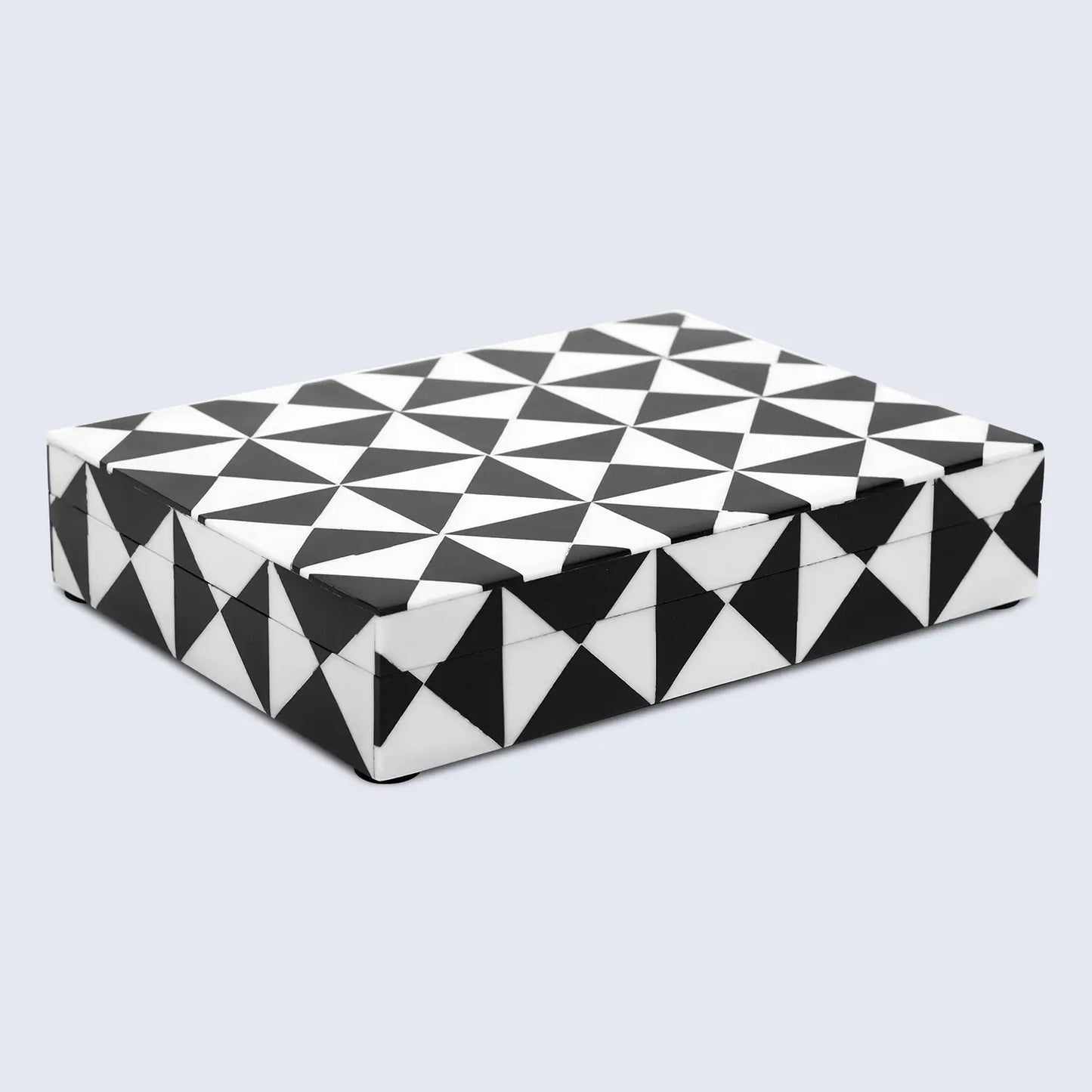 DECORATIVE STORAGE BOX TRIANGLE RESIN INLAY IN 7 SIZES, BLACK & WHITE