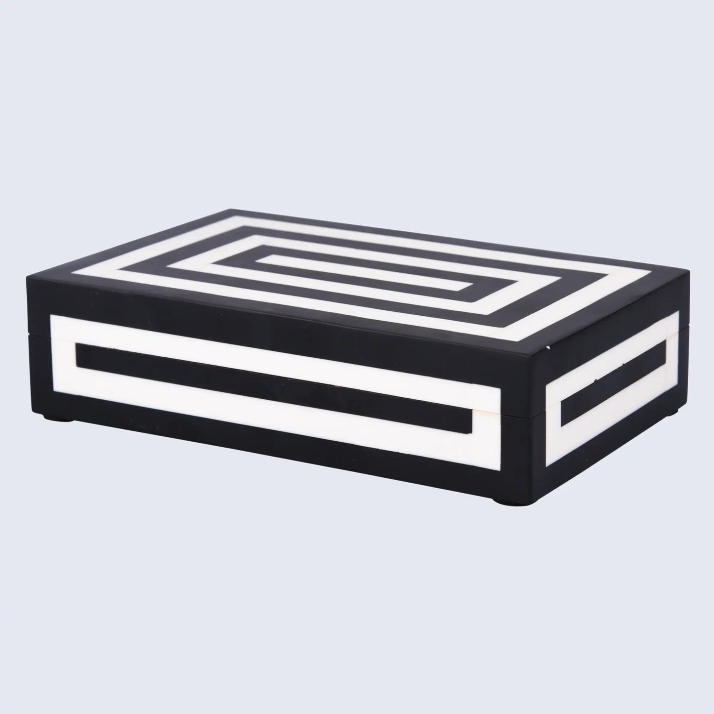 DECORATIVE STORAGE BOX MEDLEY CONCENTRICS RESIN INLAY IN 8 SIZES, BLACK & WHITE