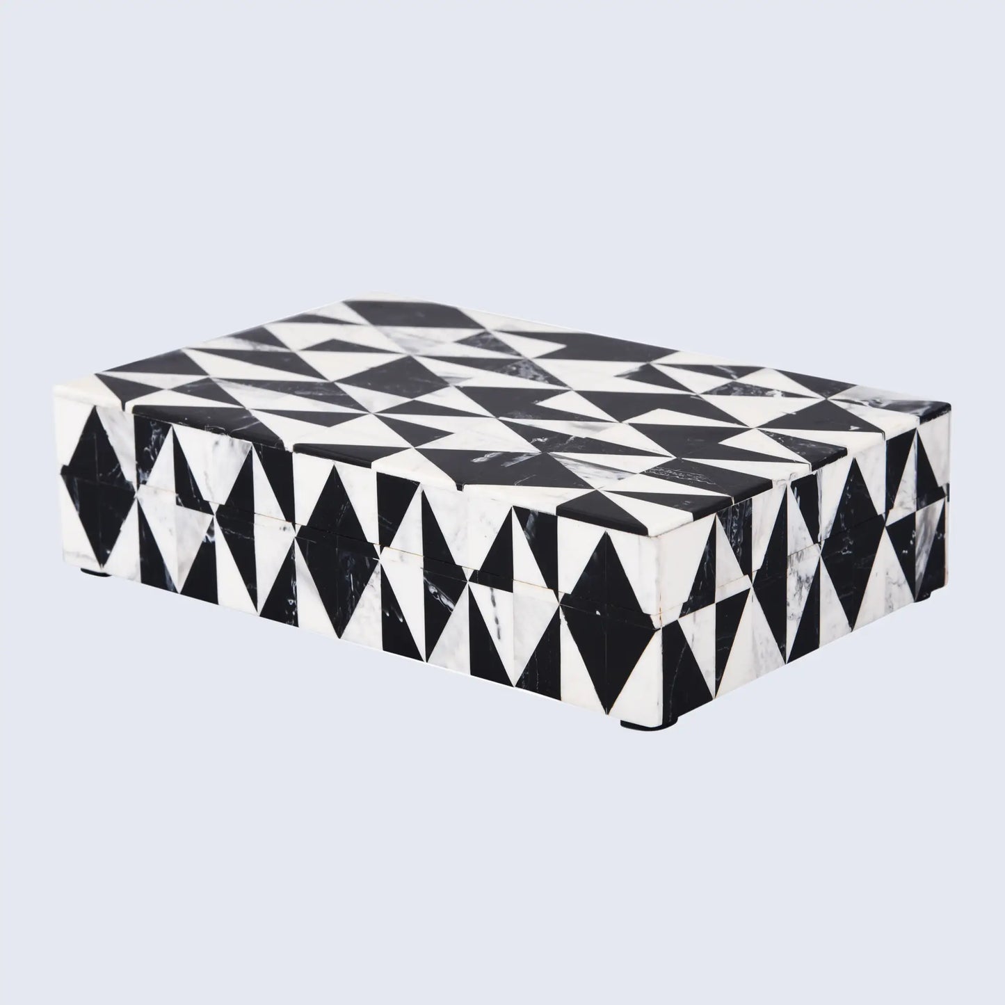 DECORATIVE STORAGE BOX MEDLEY HARLEQUIN RESIN INLAY IN 7 SIZES, BLACK & WHITE