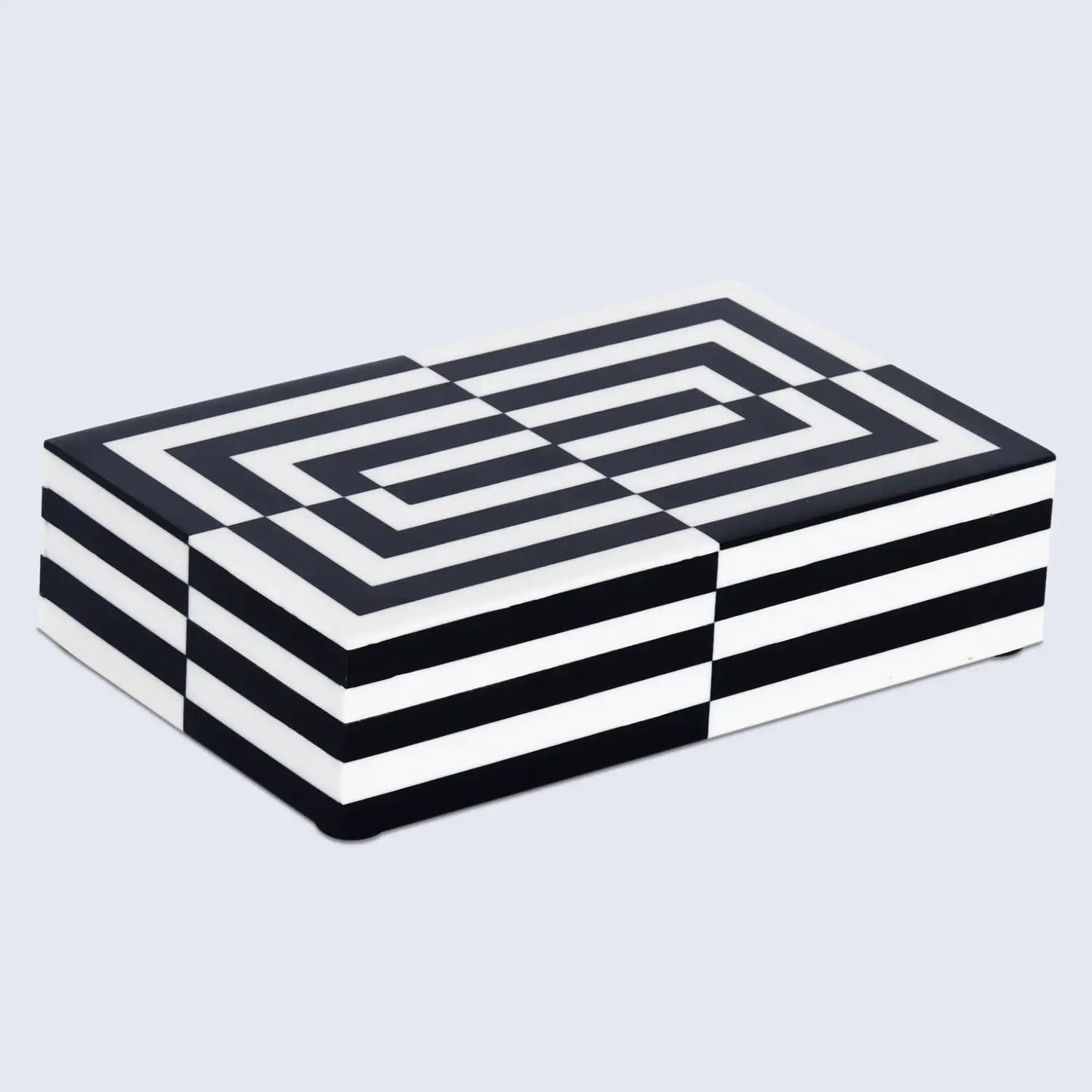 DECORATIVE STORAGE BOX PUZZLE SLIDE RESIN INLAY IN 7 SIZES, BLACK & WHITE