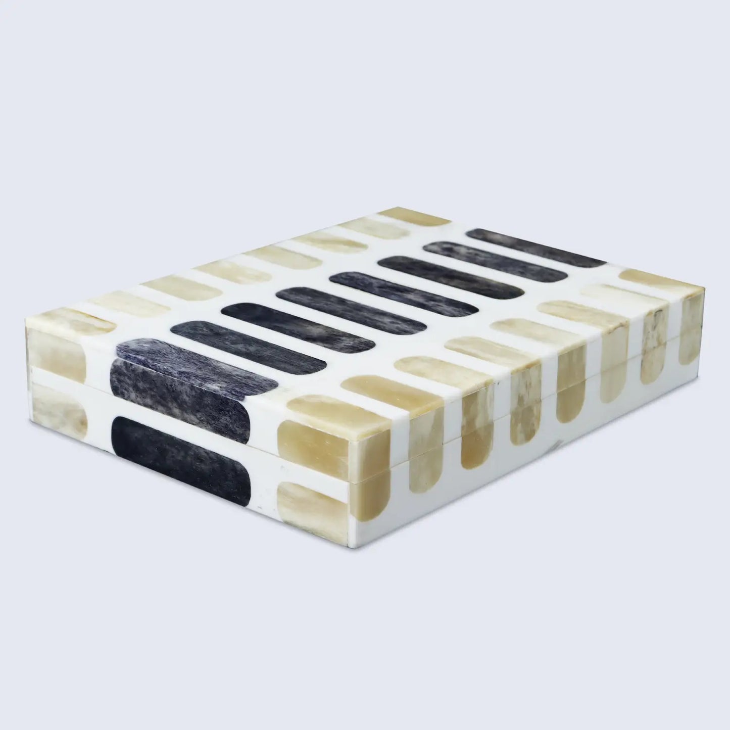 PATISSERIE CARAMEL BONE & RESIN INLAY DECORATIVE STORAGE BOX - 7 SIZES