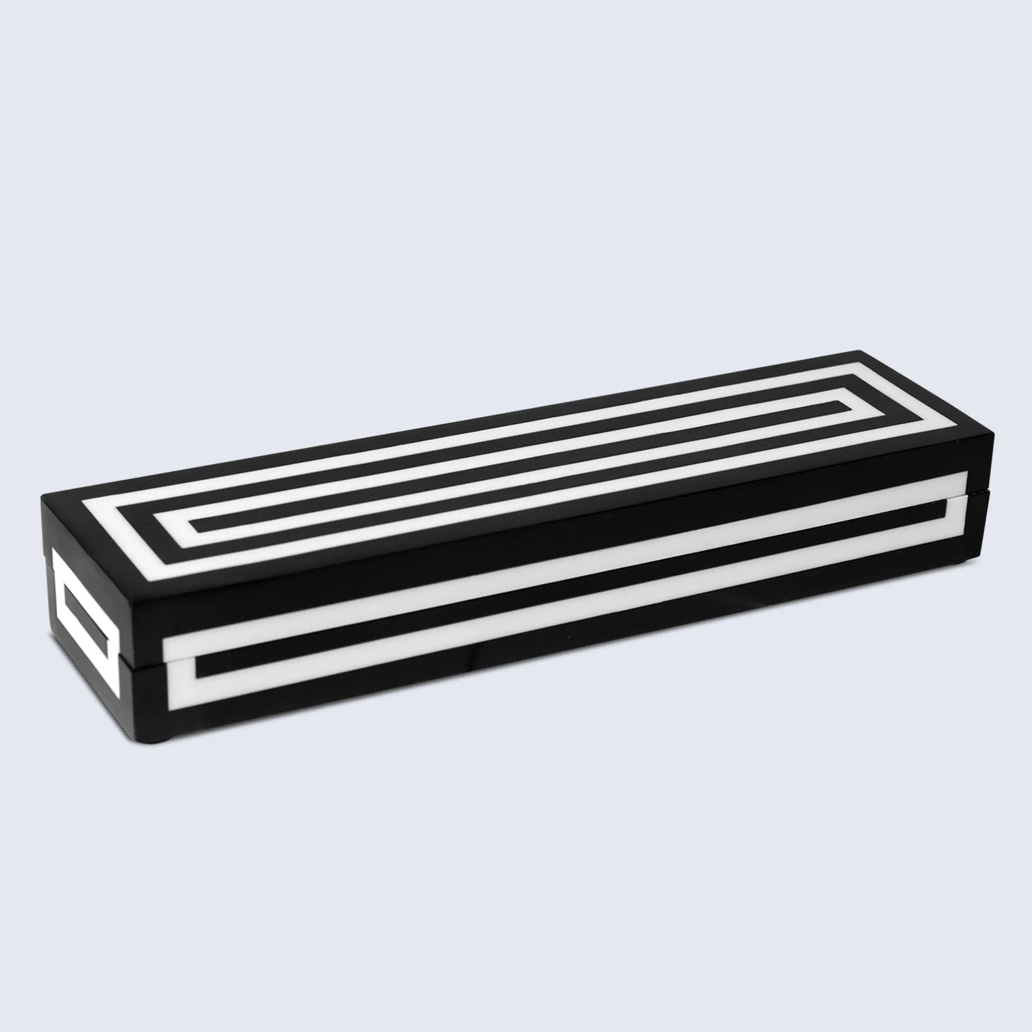 DECORATIVE STORAGE BOX MEDLEY CONCENTRICS RESIN INLAY IN 8 SIZES, BLACK & WHITE