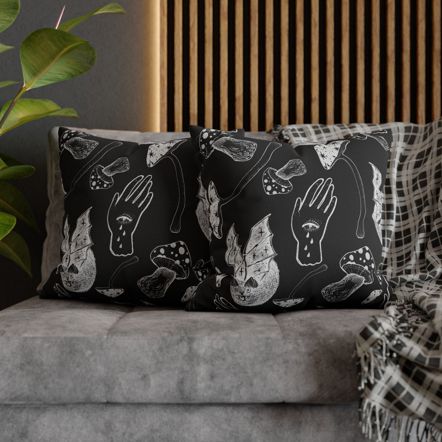 SPOOKY SPELLS, BATS, AND MUSHROOMS THROW PILLOW