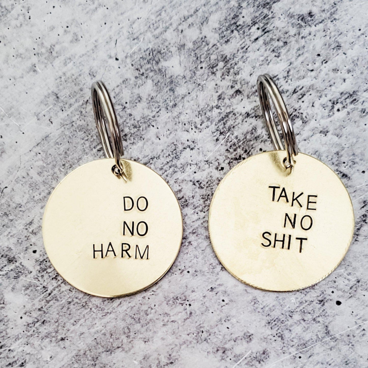DO NO HARM TAKE NO SHIT BRASS DISC KEYCHAIN